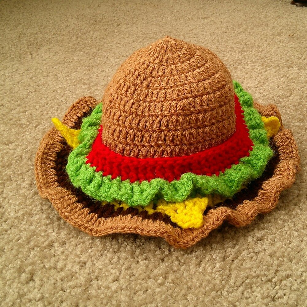 Handmade Crochet Ruffled Hamburger Hat Multicolor Girls